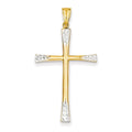 14k & Rhodium Diamond Cut Hollow Cross Pendant