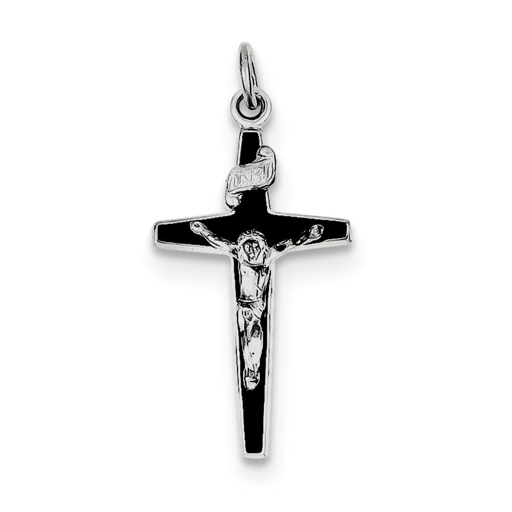 Sterling Silver Rhodium-plated Enameled Crucifix Charm