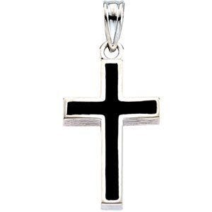 14K White Gold CROSS W/BLACK EPOXY