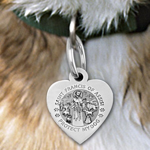 Saint Francis of Assisi - "Protect My Dog " Heart Shaped Pet Tag