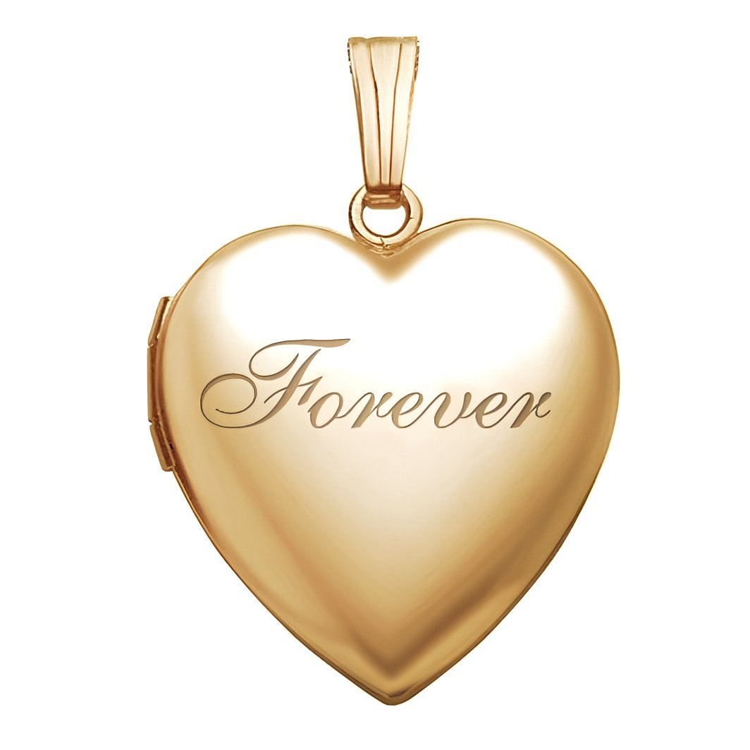 Solid 14K Yellow Gold Forever Heart Photo Locket