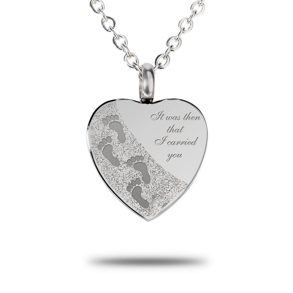 Foot Prints in the Sand Heart Shape Cremation and Ash Vessel, Then I Carried You