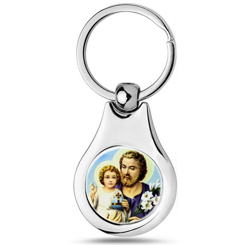 Stainless Steel Color Saint Joseph Keychain