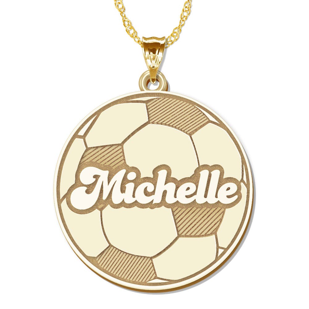 Personalized Soccerball with Script Name Disc Pendant or Charm