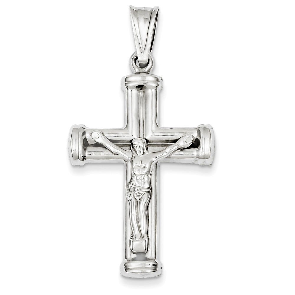 14k White Gold Reversible Rounded-Arm Crucifix /Cross Pendant