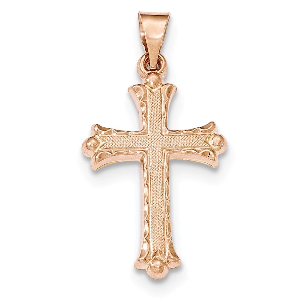 14K Rose Gold Brushed and Polished Budded Cross Pendant