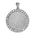 Sterling Silver Custom Fingerprint Round Pendant with Cubic Zirconias