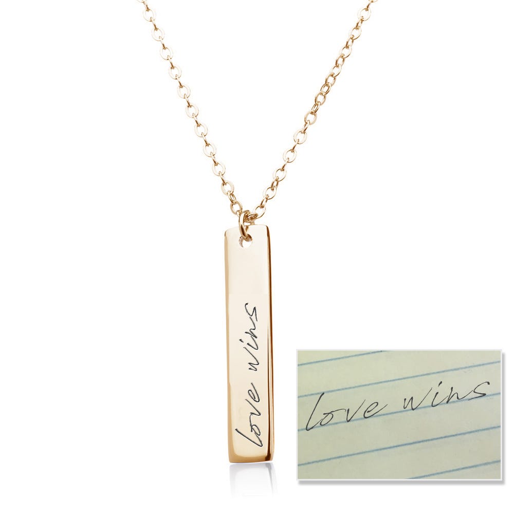 Personalized Handwriting Vertical Bar with 18" Chain