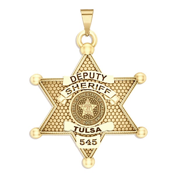 Personalized Oklahoma 6-Point Star Sheriff Badge with Rank, Number & Dept.