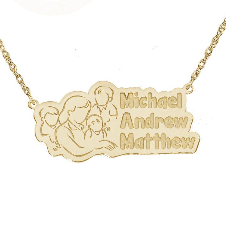 Personalized Mother with Three Sons Pendant w/ 18" Chain
