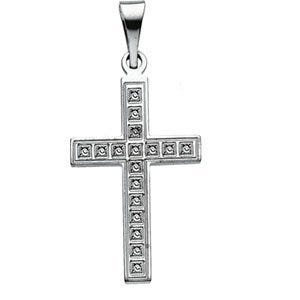 14K White Gold CROSS PENDANT W/DESIGN