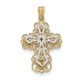 14k Y/W Gold Polished 2 Level Filigree Cross Pendant