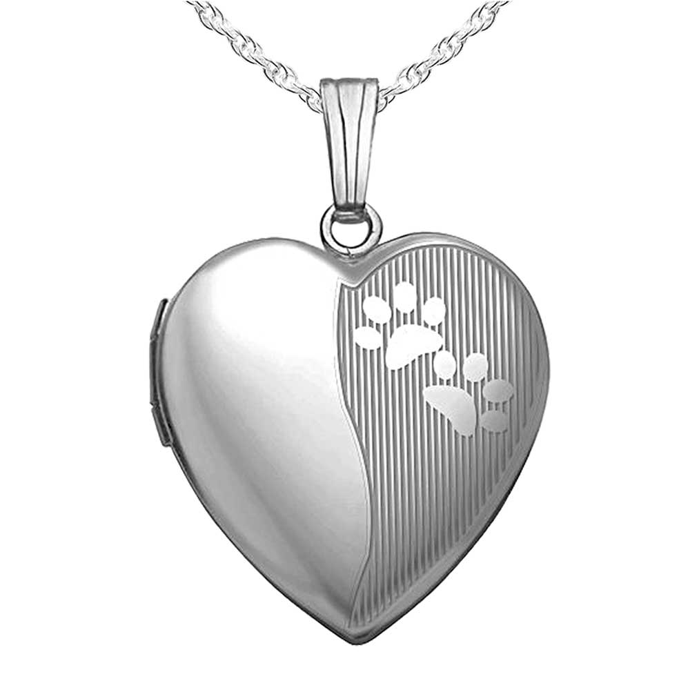 Silver Paw Prints Heart Photo Locket