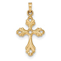 14k Polished Fleur De Lis Cross Pendant