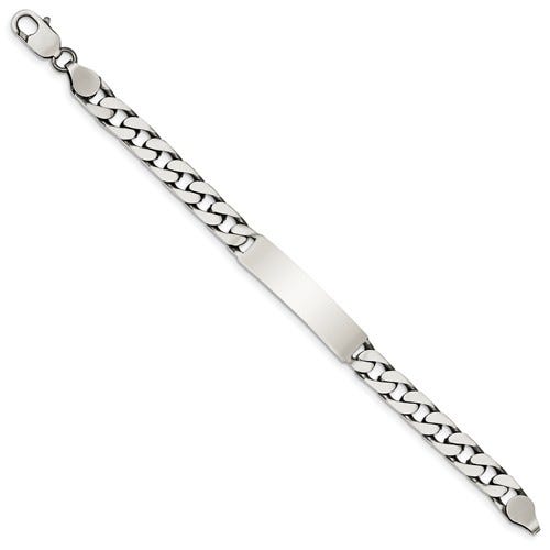 Custom Engraved Sterling Silver Men's Antiqued Curb Link ID Bracelet
