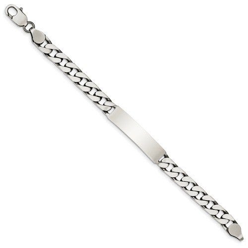 Custom Engraved Sterling Silver Men's Antiqued Curb Link ID Bracelet