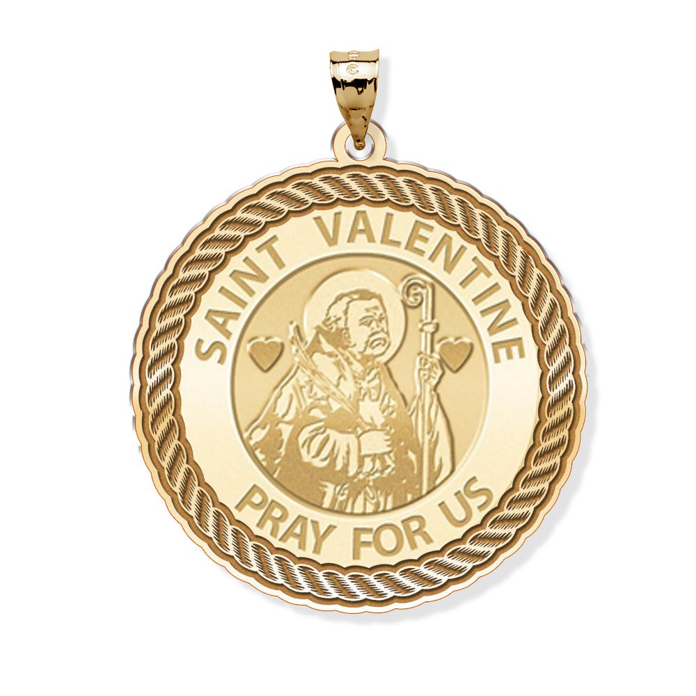 Saint Valentine Round Rope Border Religious Medal