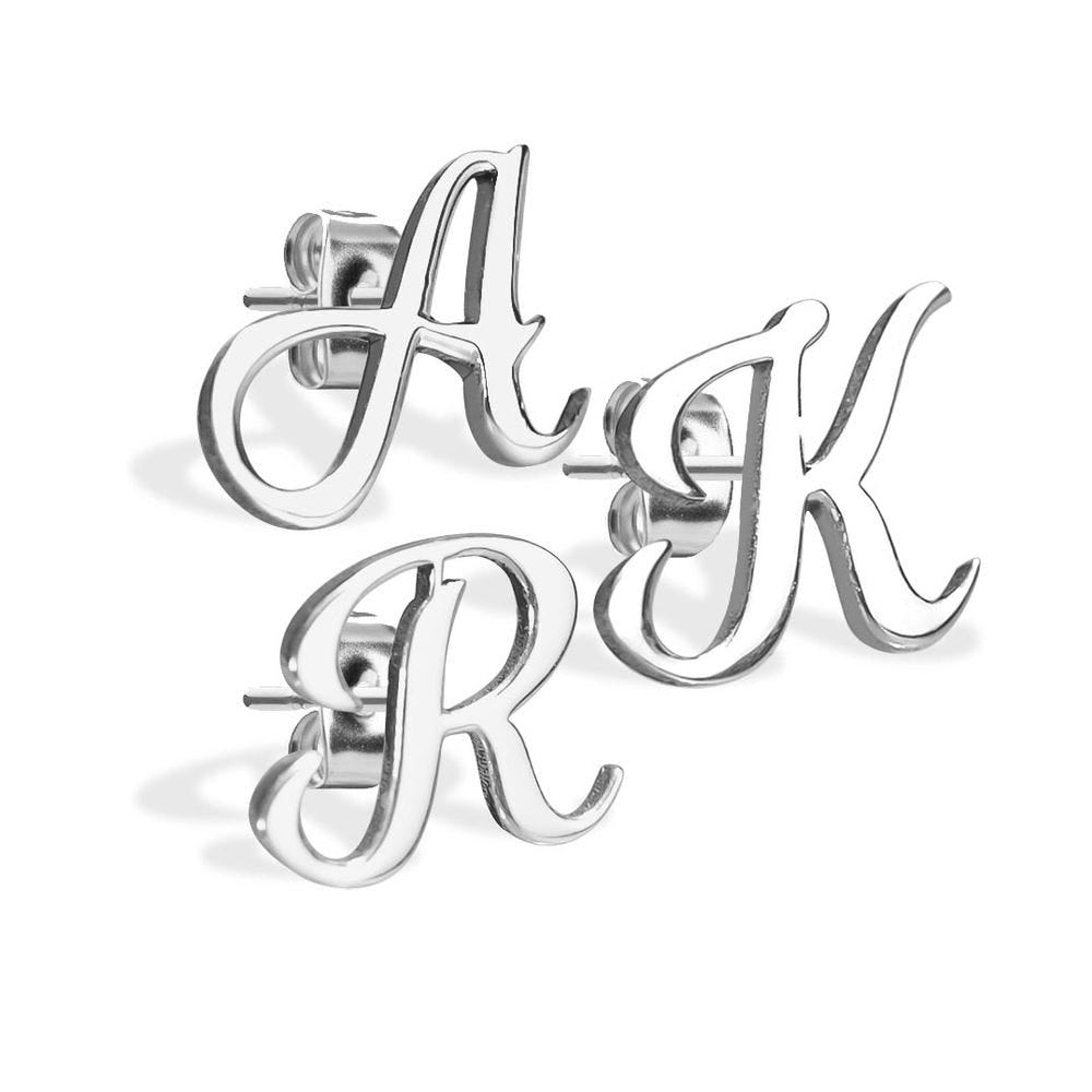 Pair of Initial Script Stud Earrings