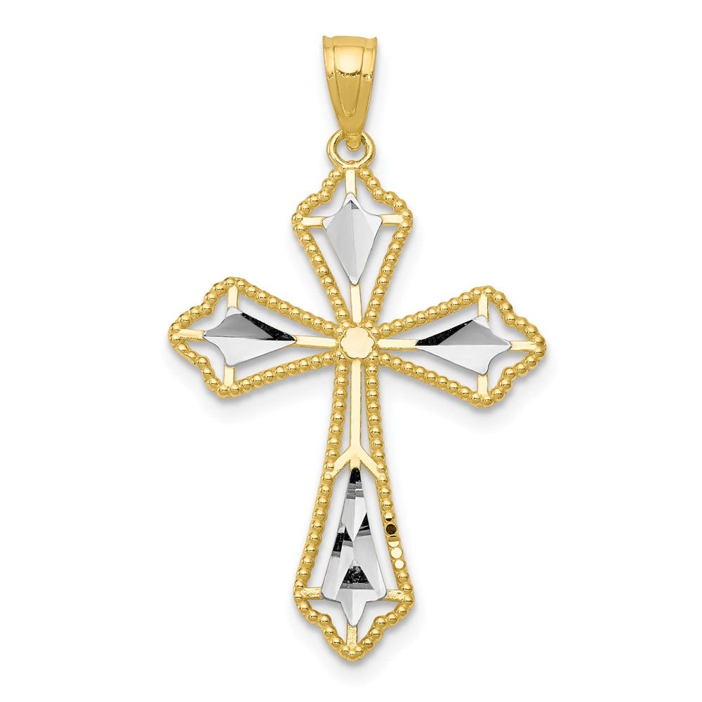 10k & Rhodium Diamond-Cut Cross Pendant
