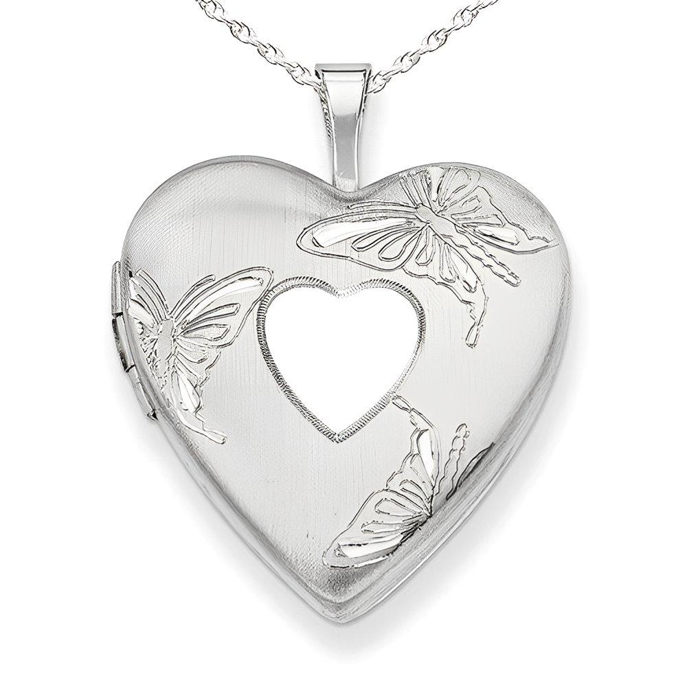 Silver Butterfly Heart Photo Locket