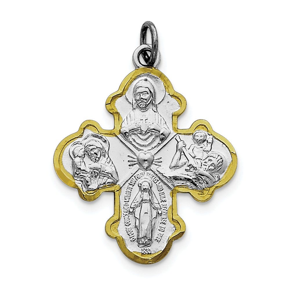 Sterling Silver Rhodium-plated 4-way Medal