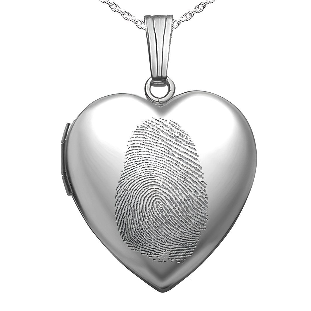 Silver Fingerprint Heart Photo Locket