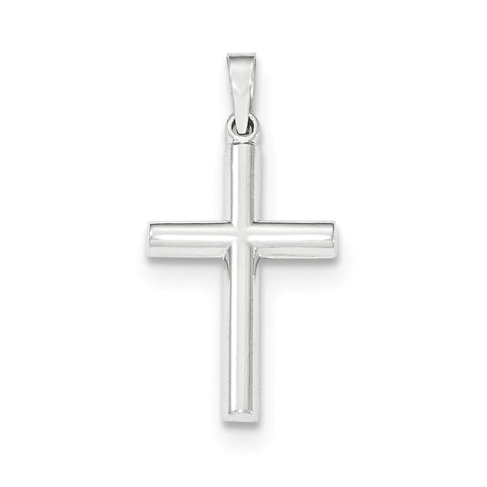 14K White Gold Brushed and Polished Hollow Latin Cross Pendant