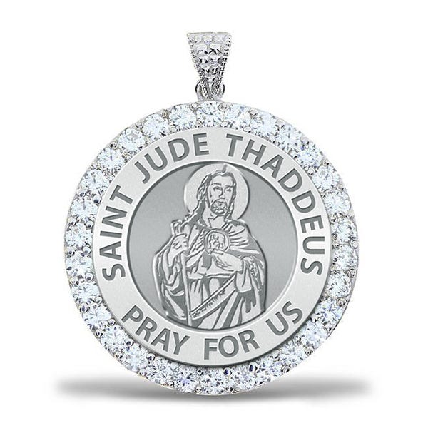 Saint Jude Petite CZ Round Necklace with Chain