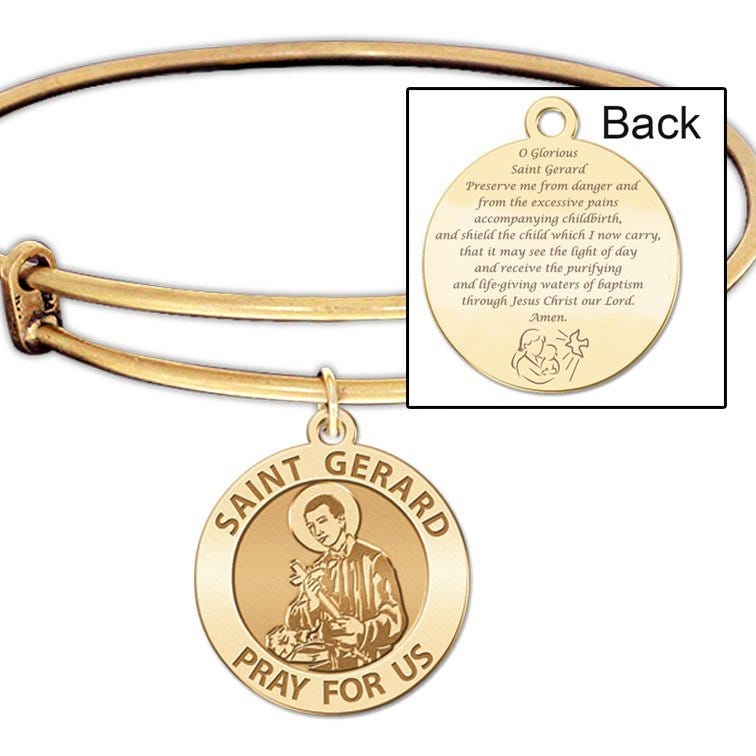 Expandable Bracelet W/ Saint Gerard Charm & "Expecting Mother Prayer" in Color or Laser Struck