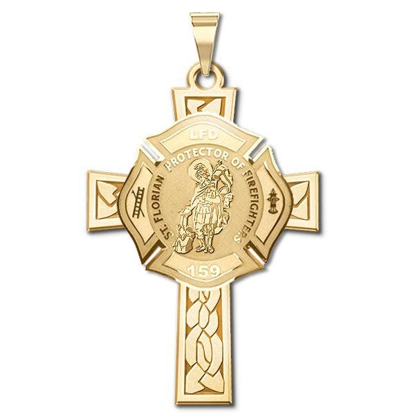 Saint Florian Personalized Fire Badge Cross Religious Medal  "EXCLUSIVE"