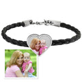 Photo Engraved Leather Rope Bracelet w/ Stainless Steel Heart Charm