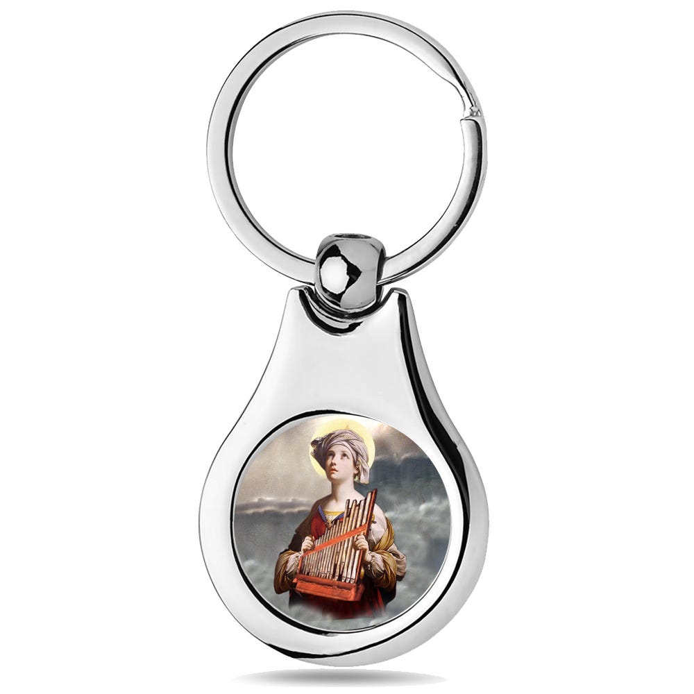 Stainless Steel Color Saint Cecilia Keychain