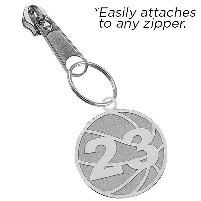 Exclusive Zipper Pull Basketball Charm w/ Custom Numbers