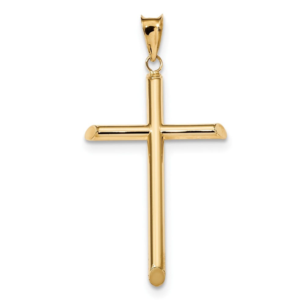 14k Polished Tube Slim-Profile Cross Pendant