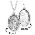 Sterling Silver Saint Sebastian Sided Baseball Oval Religious Medal w/ Chain