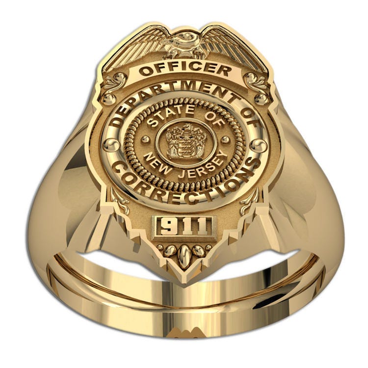 Personalized New Jersey Corrections Officer Badge Ring with Number & Department