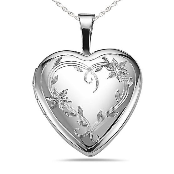 Silver Floral Vine Heart Photo Locket