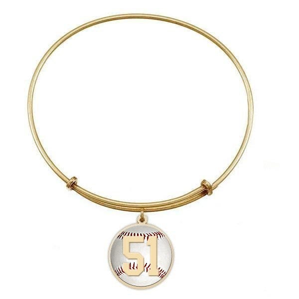 Expandable Bracelet w/ Round Baseball Sports Number Charm