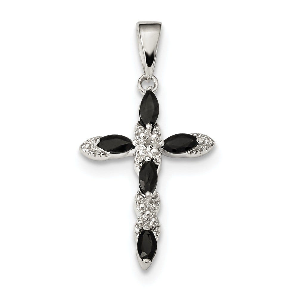 Sterling Silver Sapphire & Diamond Cross Pendant