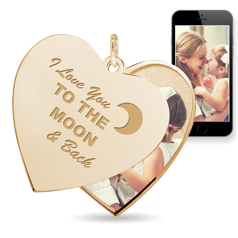 "I Love You to the Moon and Back" Heart Swivel Photo Pendant