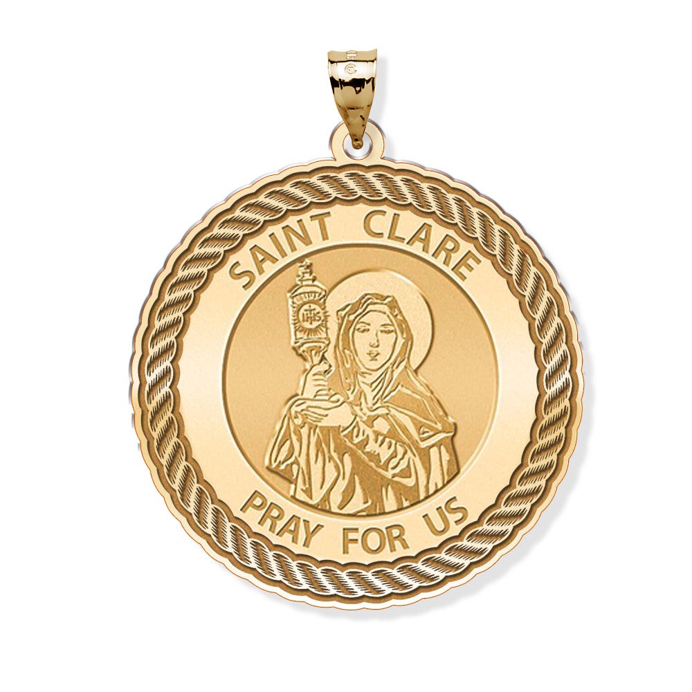 Saint Clare of Assisi Round Rope Border Religious Medal