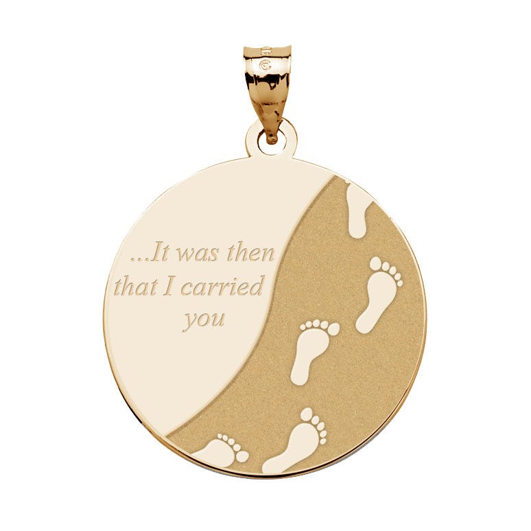 Engravable Round Footprints in the Sand Pendant or Charm