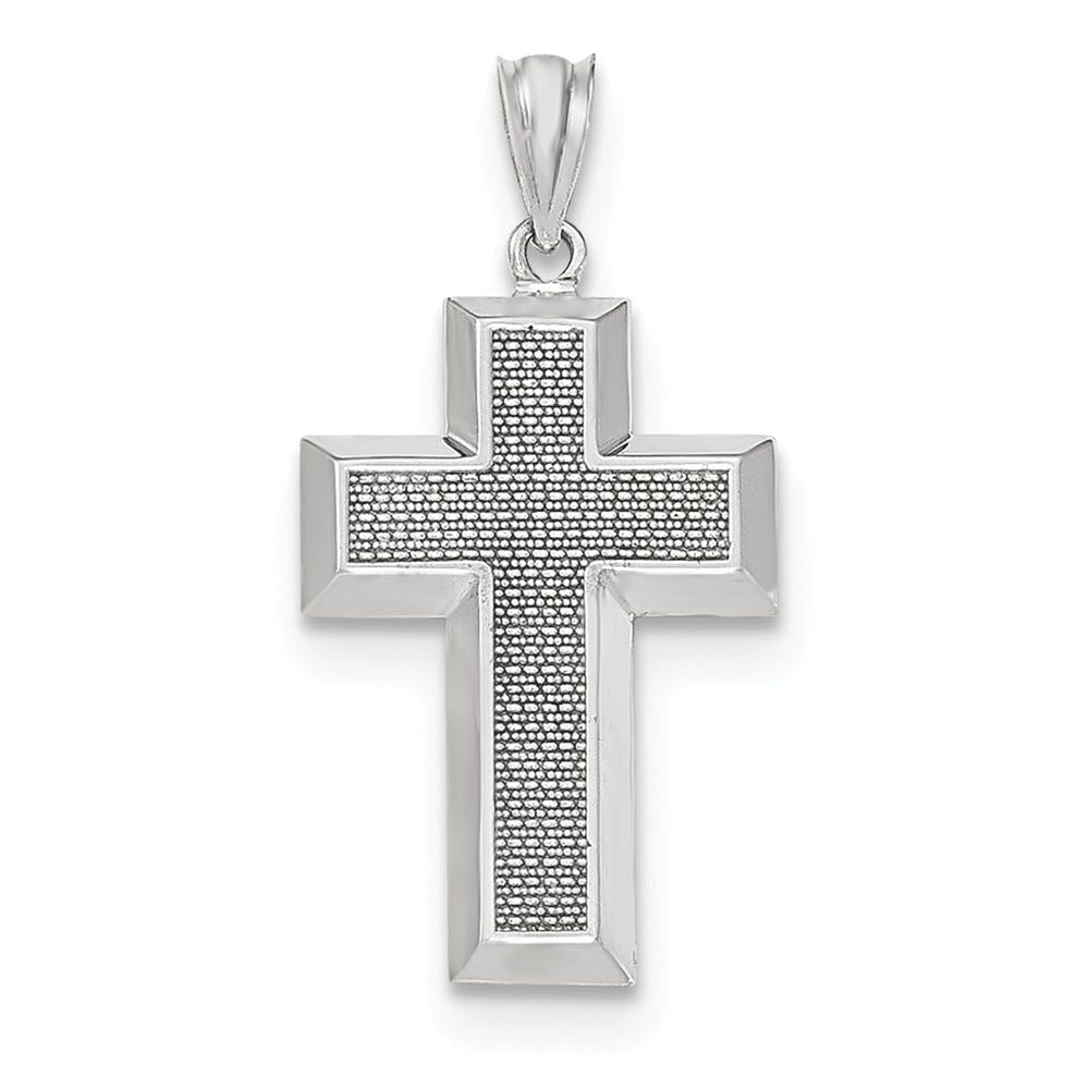 14k White Gold Polished & Textured Cross Pendant