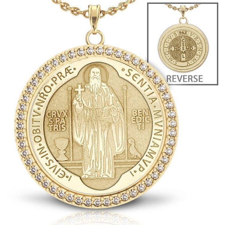 Saint Benedict Diamond Studded Round Religious Jubilee Medal