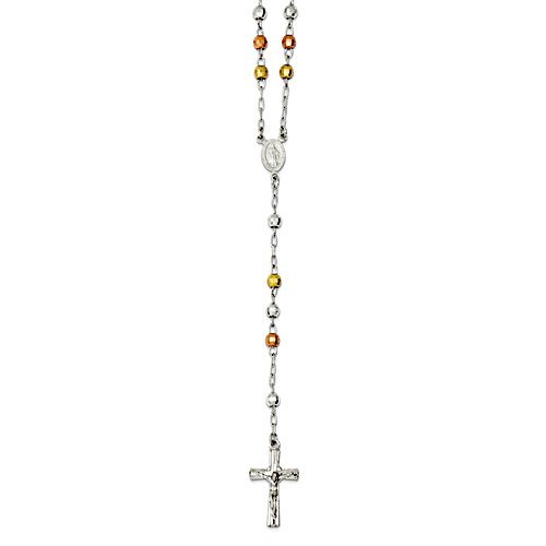 Polished Rosary Textured Beads Necklace /with Miraculous Medal