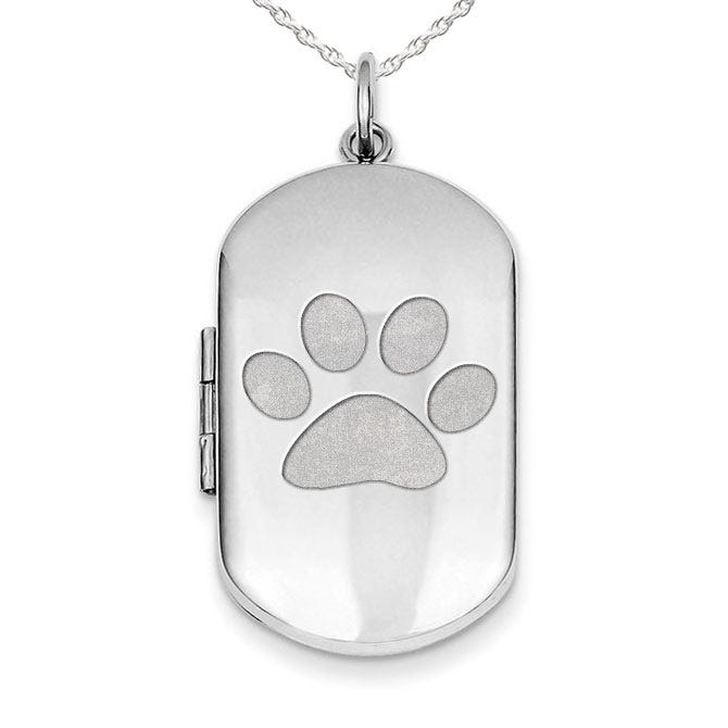 Silver Dog Tag Dog Paw Photo Locket