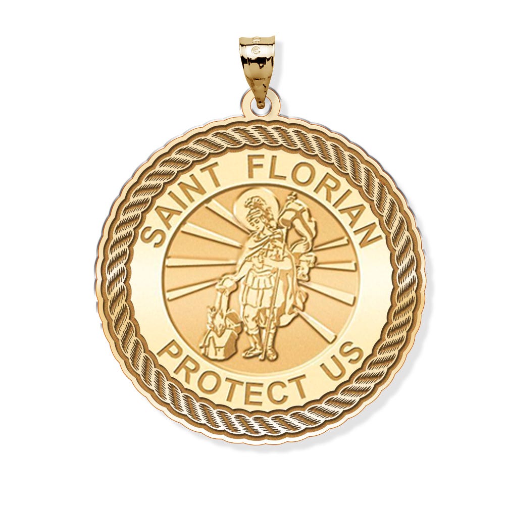Saint Florian Round Rope Border Religious Medal