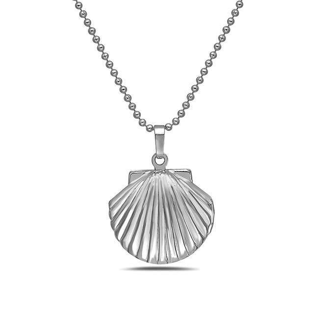Silver Tone Seashell Photo Locket with 18" Chain