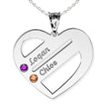 Personalized Heart Family Pendant with 2 Birthstones & Names- Includes 18 Inch Chain