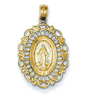 14K Yellow Gold Medium Scalloped Oval Miraculous  Medal Cut-Out Pendant